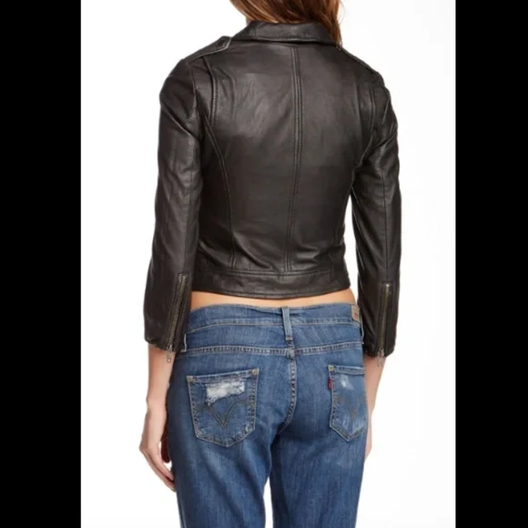 MUUBAA KOSI CROP LEATHER BIKER JACKET BLACK 8 - Picture 2 of 10